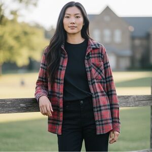 Pendleton Plaid Flannel Shirt Large Red Gray Cozy Fall Layering Button Down